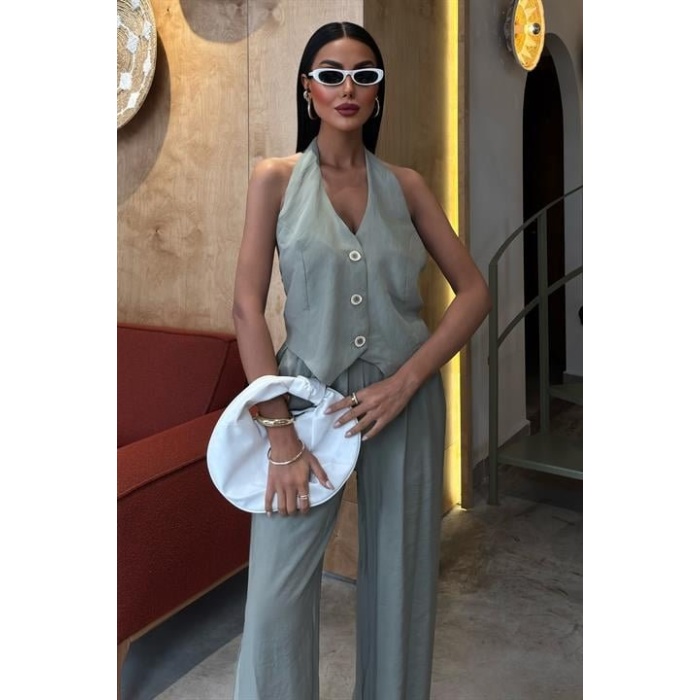 Halter Yaka Yelekli Takım 10144