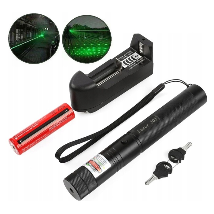 OM-1201 18650 PİLLİ ŞARJLI ANAHTAR EMNİYETLİ YEŞİL LAZER POINTER (50 KM)