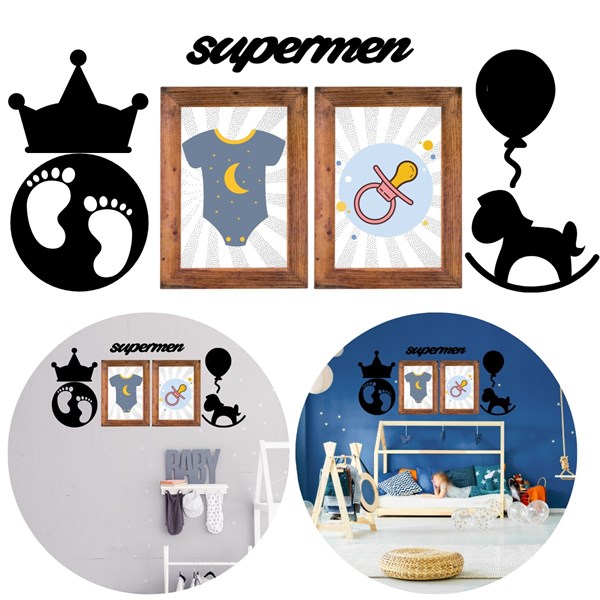 ShopZum DECO103 Supermen Dekoratif Duvar Süsü Tablo Aksesuar Ahşap Tasarım Hediye Pano Sticker Seti