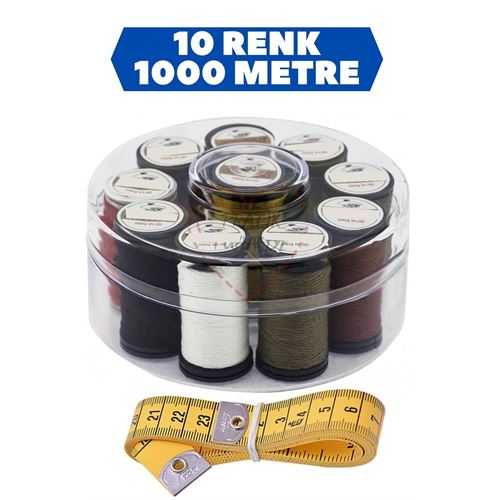 10 Renk 1000 Mt Kutulu Mezuralı Dikiş Ipliği Seti 716742