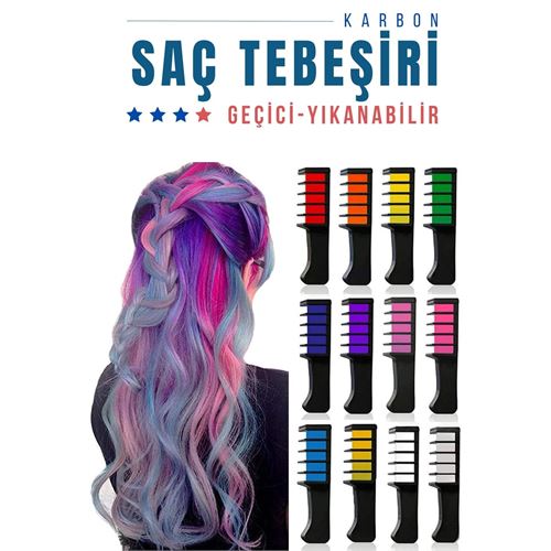 Geçici Saç Tebeşir Tarak Renklendirici Seti 12 Renk Landon Design 718213