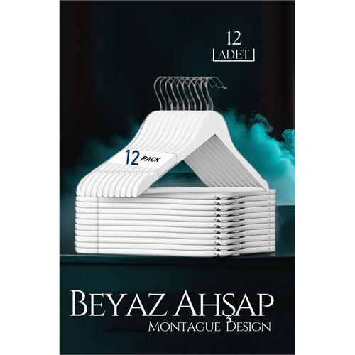 Beyaz Ahşap Elbise Askısı 12 Adet Montague Design 719132