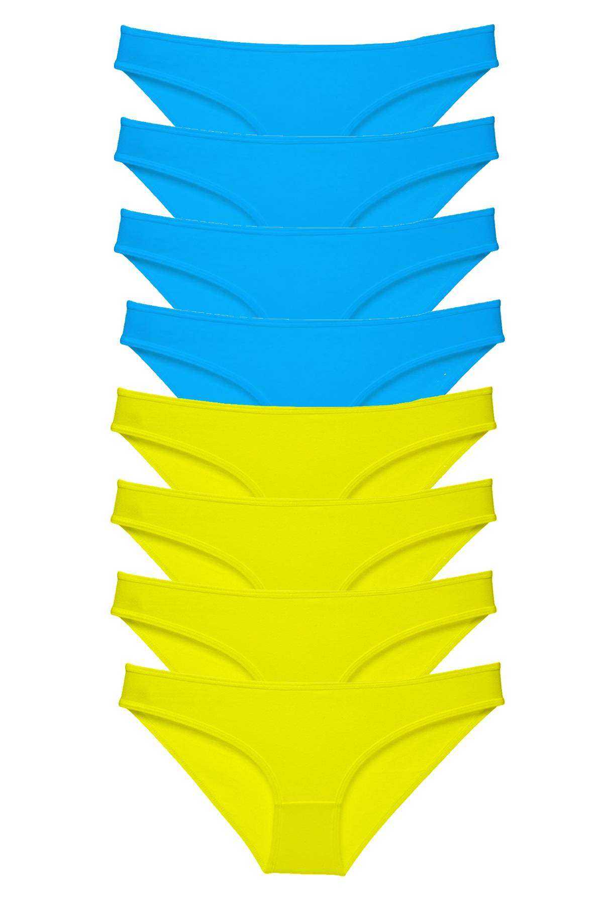 8 adet Süper Eko Set Likralı Kadın Slip Külot Sarı Mavi