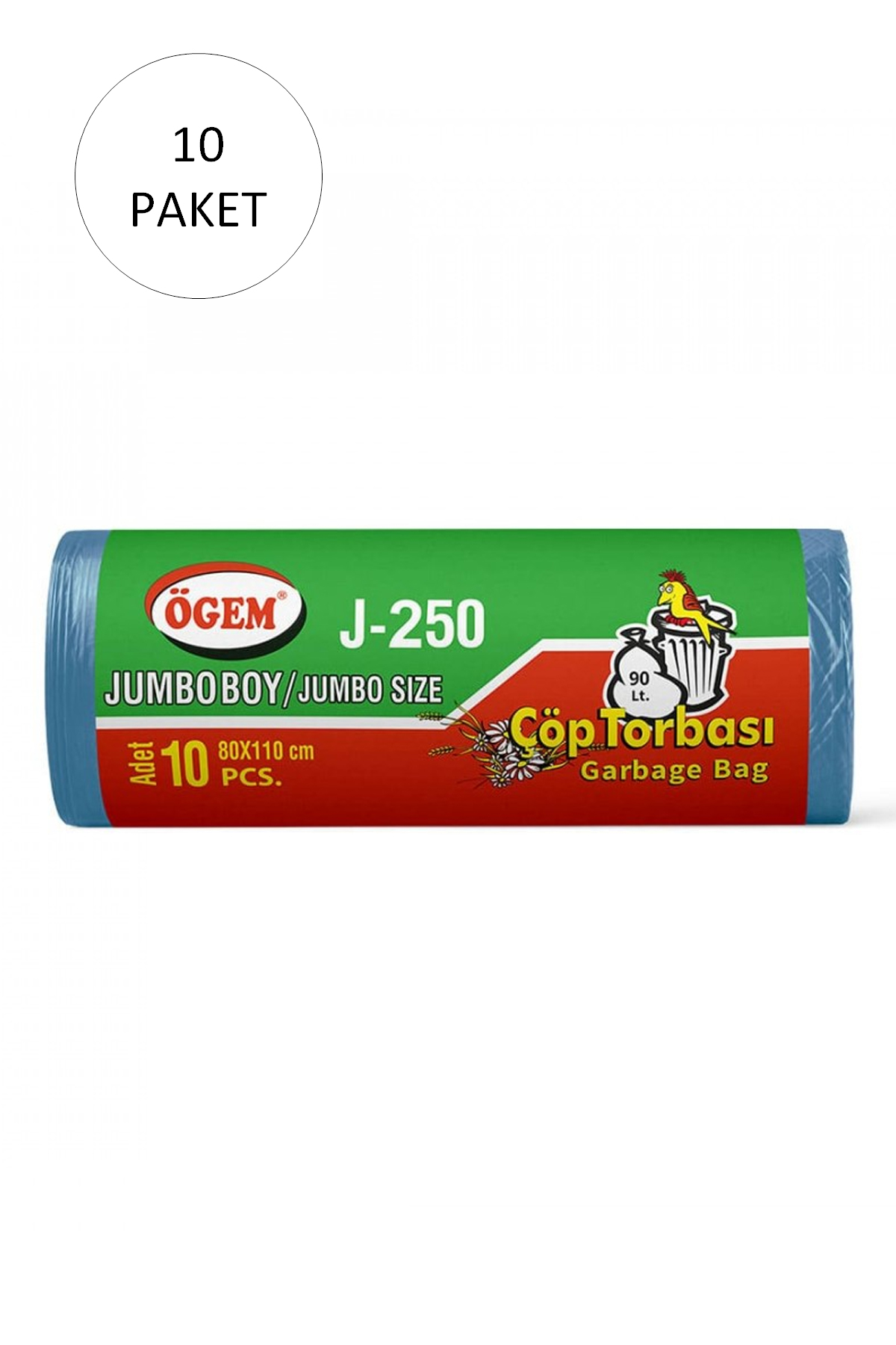 J-250 Jumbo Boy Çöp Torbası 80 x 110 cm 10 Lu Rulo x 10 Paket = 100 Adet (Mavi)