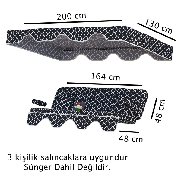 Karaburun 3 kişilik Salıncak Minderi Yedek Bahçe Salıncağı Minderi Süngersiz Kılıf