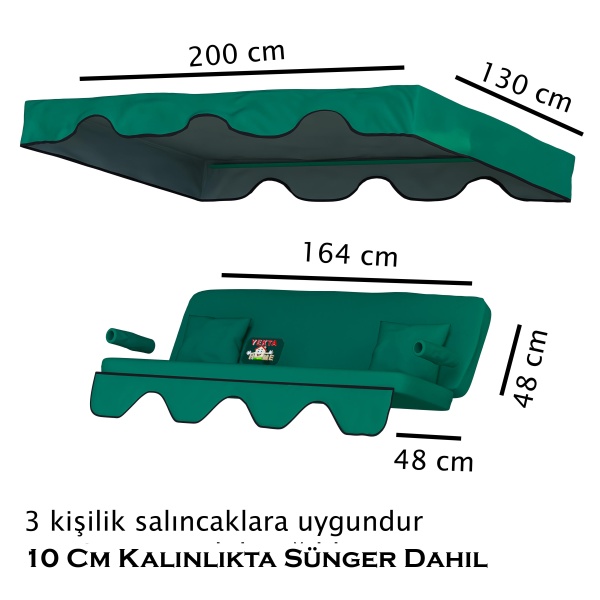 Dalyan 3 kişilik Salıncak Minderi Yedek Bahçe Salıncağı Minderi Süngerli