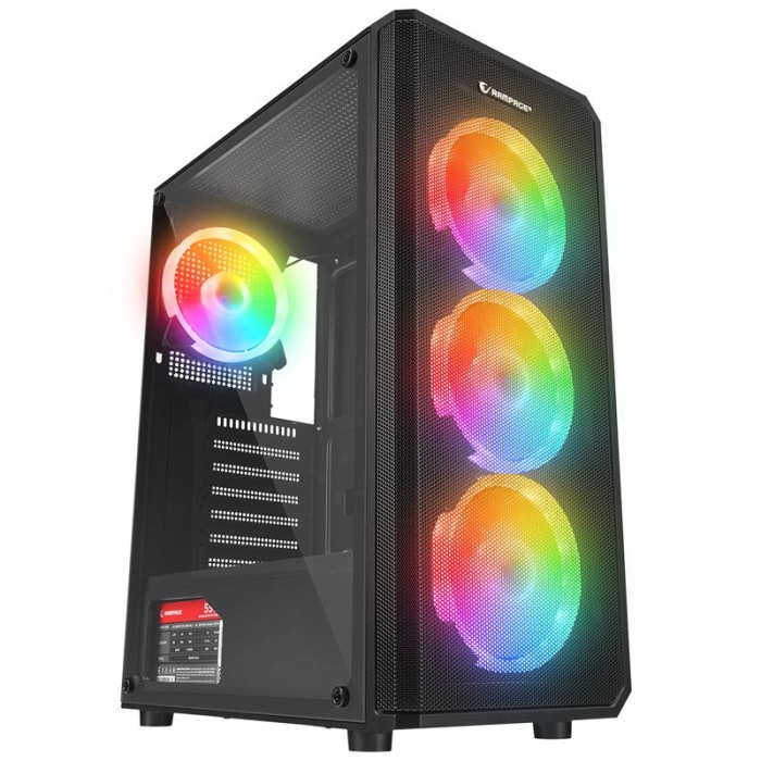 RAMPAGE HELIOS MESH 550W 80+BRONZE SİYAH TEMPERLİ CAM 4*120MM RAINBOW ATX MIDI TOWER KASA