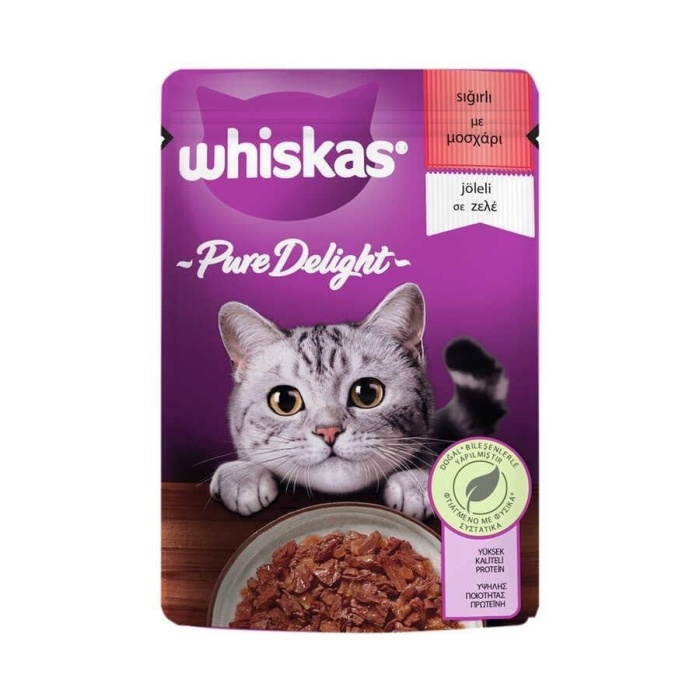 Whiskas Pouch Pure Delight Jöle İçinde Sığır Etli Yetişkin Kedi Konservesi 85 Gr