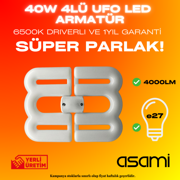 ***ÖN SİPARİŞ WHATSAPP***40W 4000LM 6LI  E27 DUYLU 6500K BEYAZ IŞIK SÜPER PARLAK SERİ UFO LED ARMATÜR GARANTİLİ